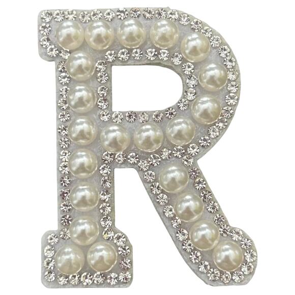 Letter R White Faux Pearl Iron On Patch - Picture 2 of 2